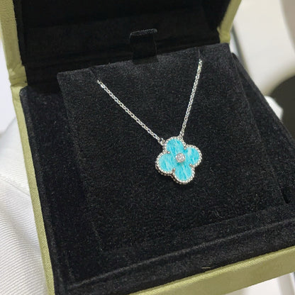 [⭐Hinora Jewelry]CLOVER 15MM DIAMOND SVRES PORCELAIN  NECKLACE SILVER