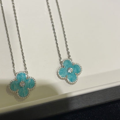 [⭐Hinora Jewelry]CLOVER 15MM DIAMOND SVRES PORCELAIN  NECKLACE SILVER