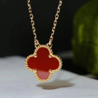[⭐Hinora Jewelry]CLOVER 15MM CARNELIAN SINGLE FLOWER NECKLACE