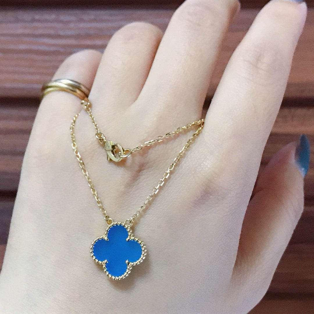 [⭐Hinora Jewelry]CLOVER 15MM BLUE AGATE NECKLACE