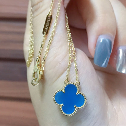 [⭐Hinora Jewelry]CLOVER 15MM BLUE AGATE NECKLACE