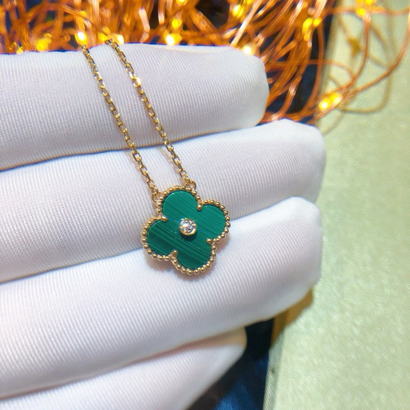 [⭐Hinora Jewelry]CLOVER 15MM DIAMOND TURQUOISE NECKLACE