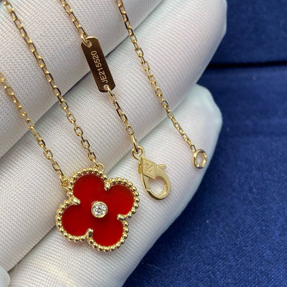 [⭐Hinora Jewelry]CLOVER 15MM DIAMOND CARNELIAN NECKLACE