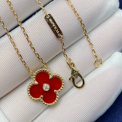 [⭐Hinora Jewelry]CLOVER 15MM DIAMOND CARNELIAN NECKLACE
