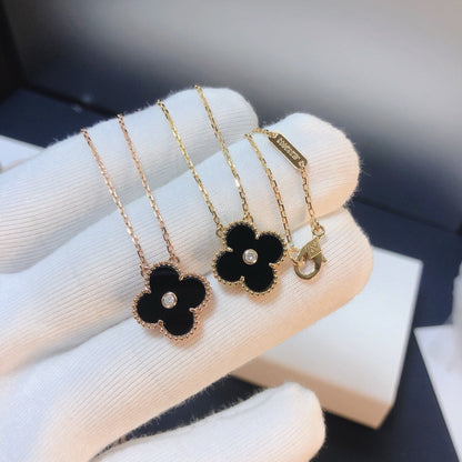 [⭐Hinora Jewelry]CLOVER 15MM DIAMOND ONYX NECKLACE