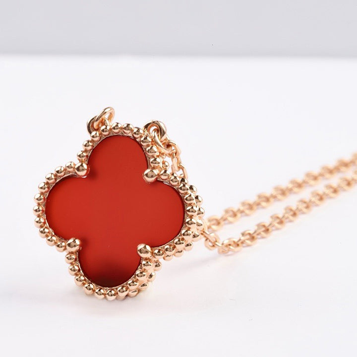 [⭐Hinora Jewelry]CLOVER 15MM CARNELIAN SINGLE FLOWER NECKLACE