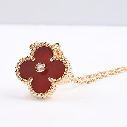 [⭐Hinora Jewelry]CLOVER 15MM DIAMOND CARNELIAN NECKLACE
