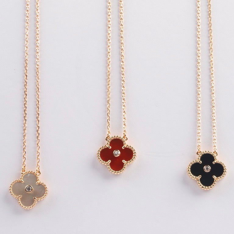 [⭐Hinora Jewelry]CLOVER 15MM DIAMOND CARNELIAN NECKLACE