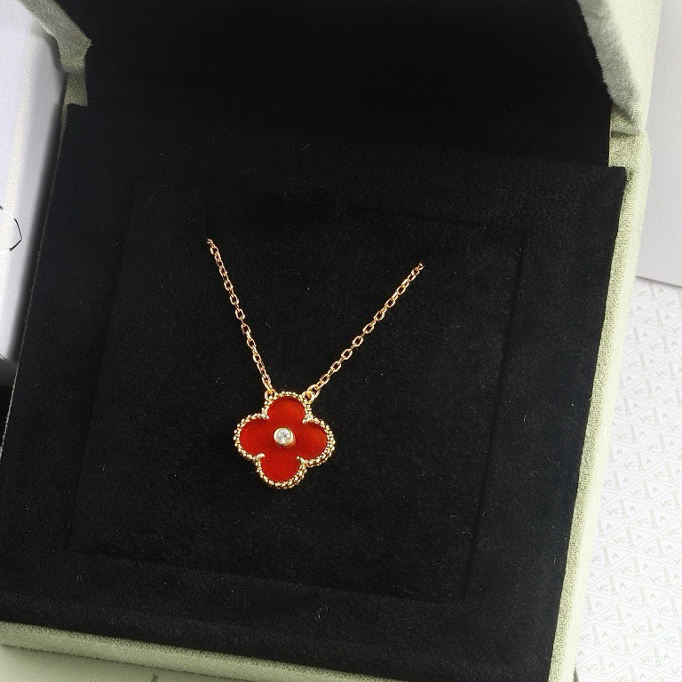 [⭐Hinora Jewelry]CLOVER 15MM DIAMOND CARNELIAN NECKLACE