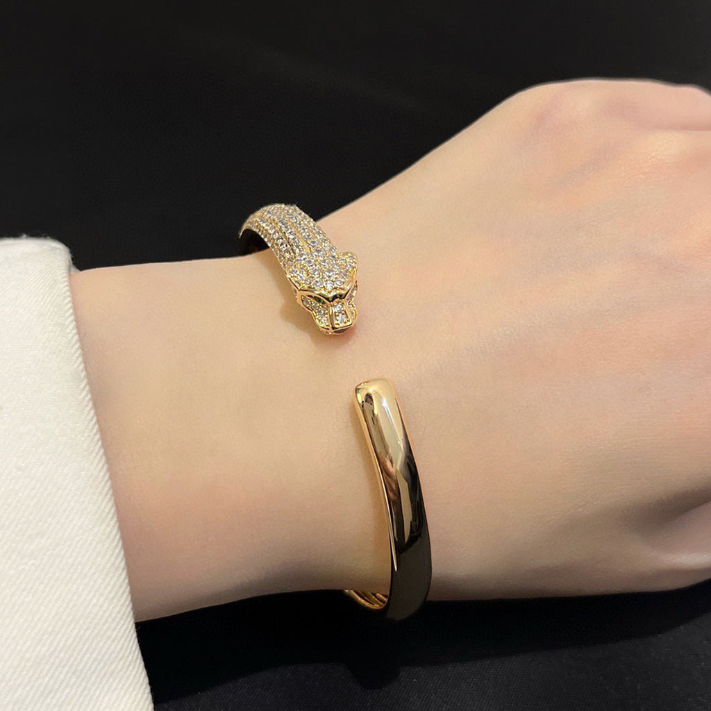 [⭐Hinora Jewelry]PANTHERE HALF DIAMOND OPEN BRACELET