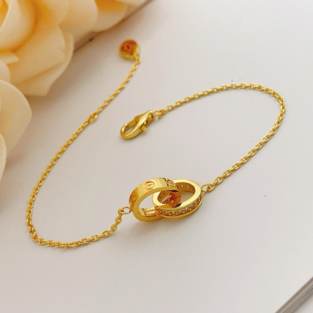 [⭐Hinora Jewelry]LOVE DOUBLE RING HALF DIAMOND BRACELET