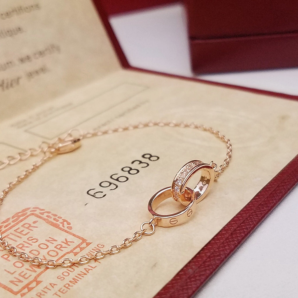 [⭐Hinora Jewelry]LOVE DOUBLE RING HALF DIAMOND BRACELET
