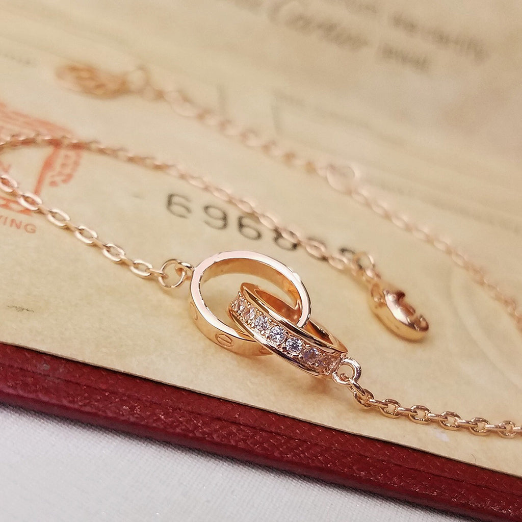 [⭐Hinora Jewelry]LOVE DOUBLE RING HALF DIAMOND BRACELET