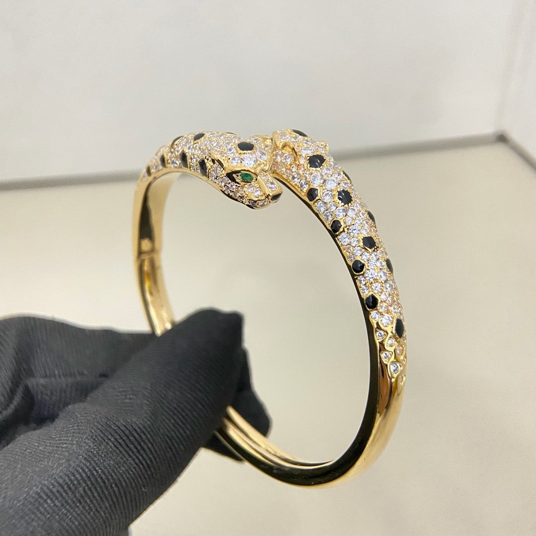 [⭐Hinora Jewelry]PANTHERE DOUBLE HEADED HALF DIAMOND OPEN BRACELET