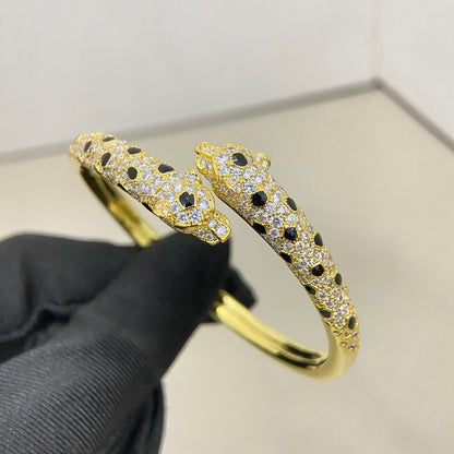 [⭐Hinora Jewelry]PANTHERE DOUBLE HEADED HALF DIAMOND OPEN BRACELET