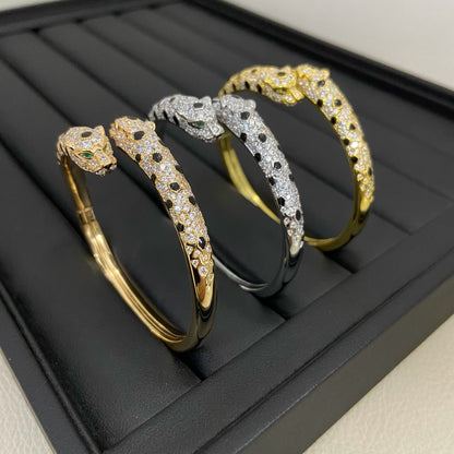 [⭐Hinora Jewelry]PANTHERE DOUBLE HEADED HALF DIAMOND OPEN BRACELET