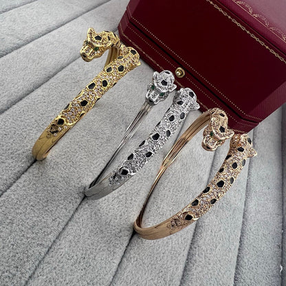 [⭐Hinora Jewelry]PANTHERE DOUBLE HEADED HALF DIAMOND OPEN BRACELET