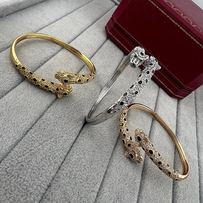 [⭐Hinora Jewelry]PANTHERE DOUBLE HEADED HALF DIAMOND OPEN BRACELET