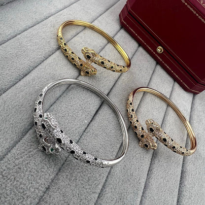 [⭐Hinora Jewelry]PANTHERE DOUBLE HEADED HALF DIAMOND OPEN BRACELET