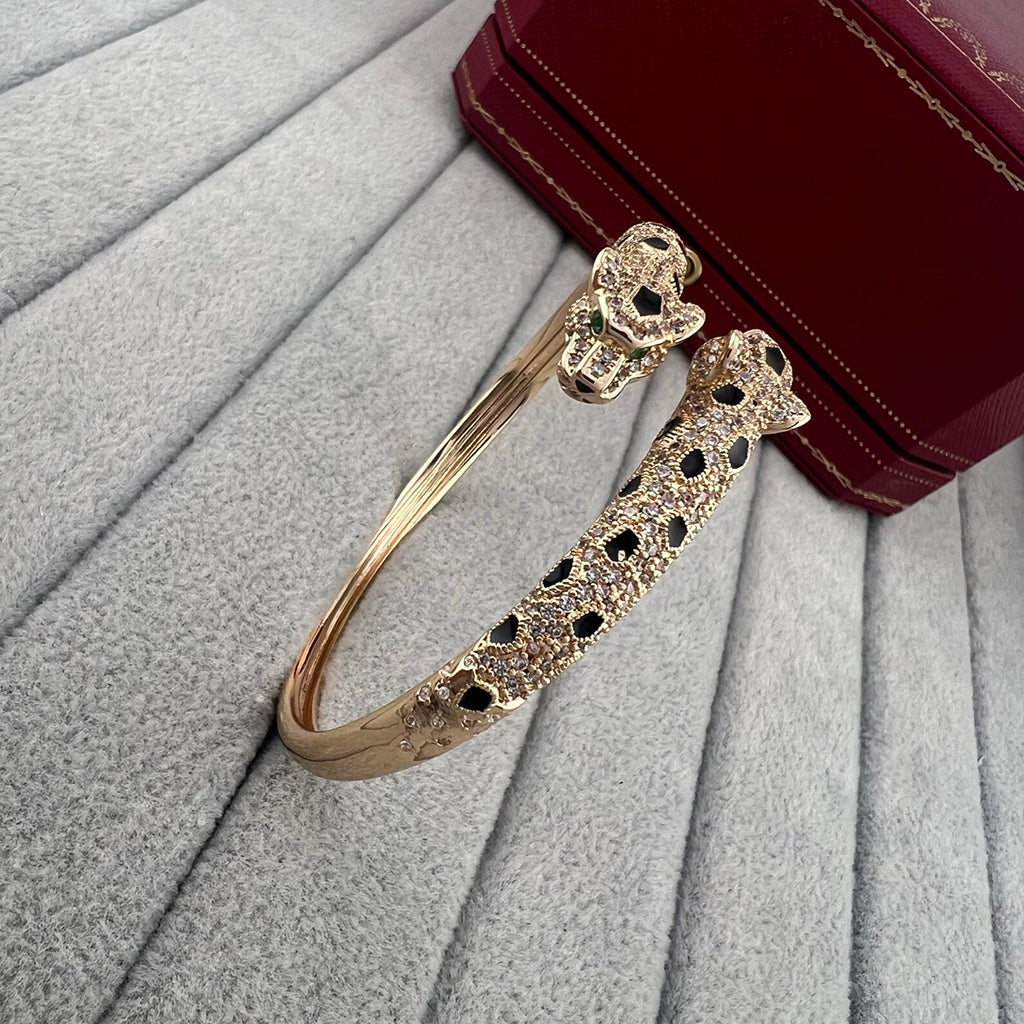 [⭐Hinora Jewelry]PANTHERE DOUBLE HEADED HALF DIAMOND OPEN BRACELET