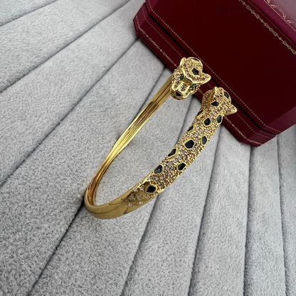 [⭐Hinora Jewelry]PANTHERE DOUBLE HEADED HALF DIAMOND OPEN BRACELET