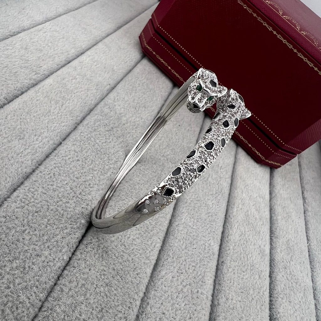 [⭐Hinora Jewelry]PANTHERE DOUBLE HEADED HALF DIAMOND OPEN BRACELET