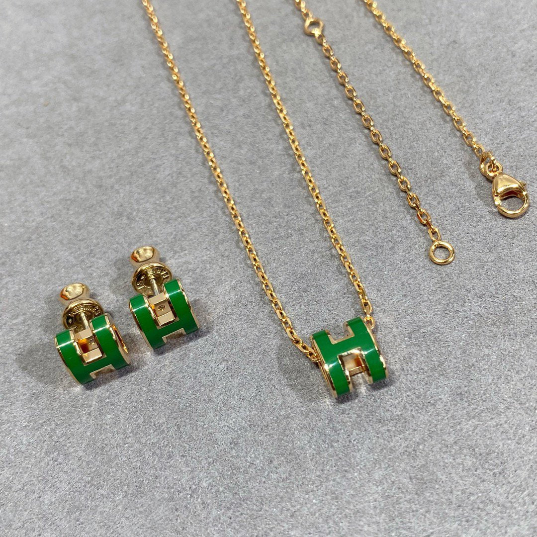 [⭐Hinora Jewelry]POP H GREEN NECKLACE SILVER AND GOLD