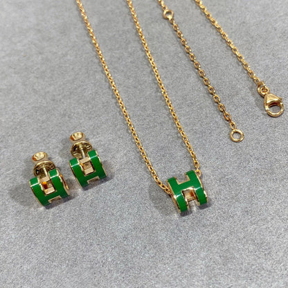 [⭐Hinora Jewelry]POP H GREEN NECKLACE SILVER AND GOLD