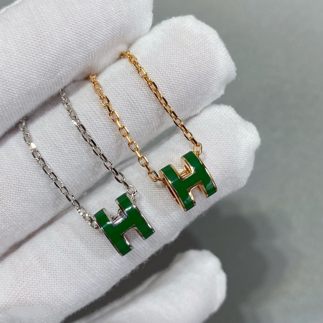 [⭐Hinora Jewelry]POP H GREEN NECKLACE SILVER AND GOLD