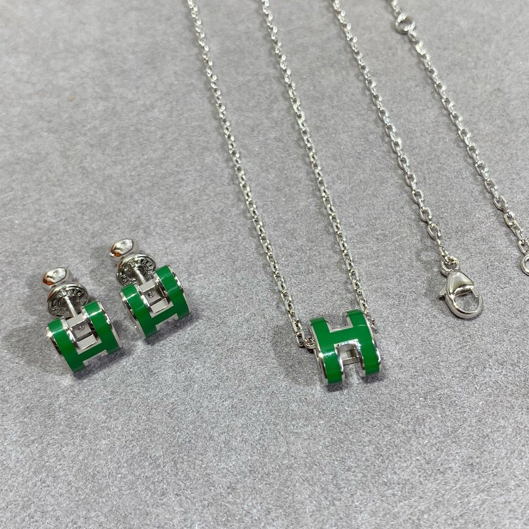 [⭐Hinora Jewelry]POP H GREEN NECKLACE SILVER AND GOLD