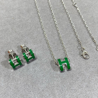 [⭐Hinora Jewelry]POP H GREEN NECKLACE SILVER AND GOLD