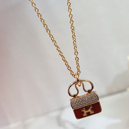 [⭐Hinora Jewelry]CONSTANCE RED PEDANT PINK GOLD NECKLACE
