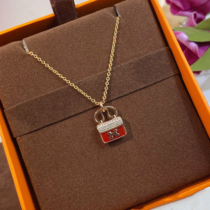 [⭐Hinora Jewelry]CONSTANCE RED PEDANT PINK GOLD NECKLACE