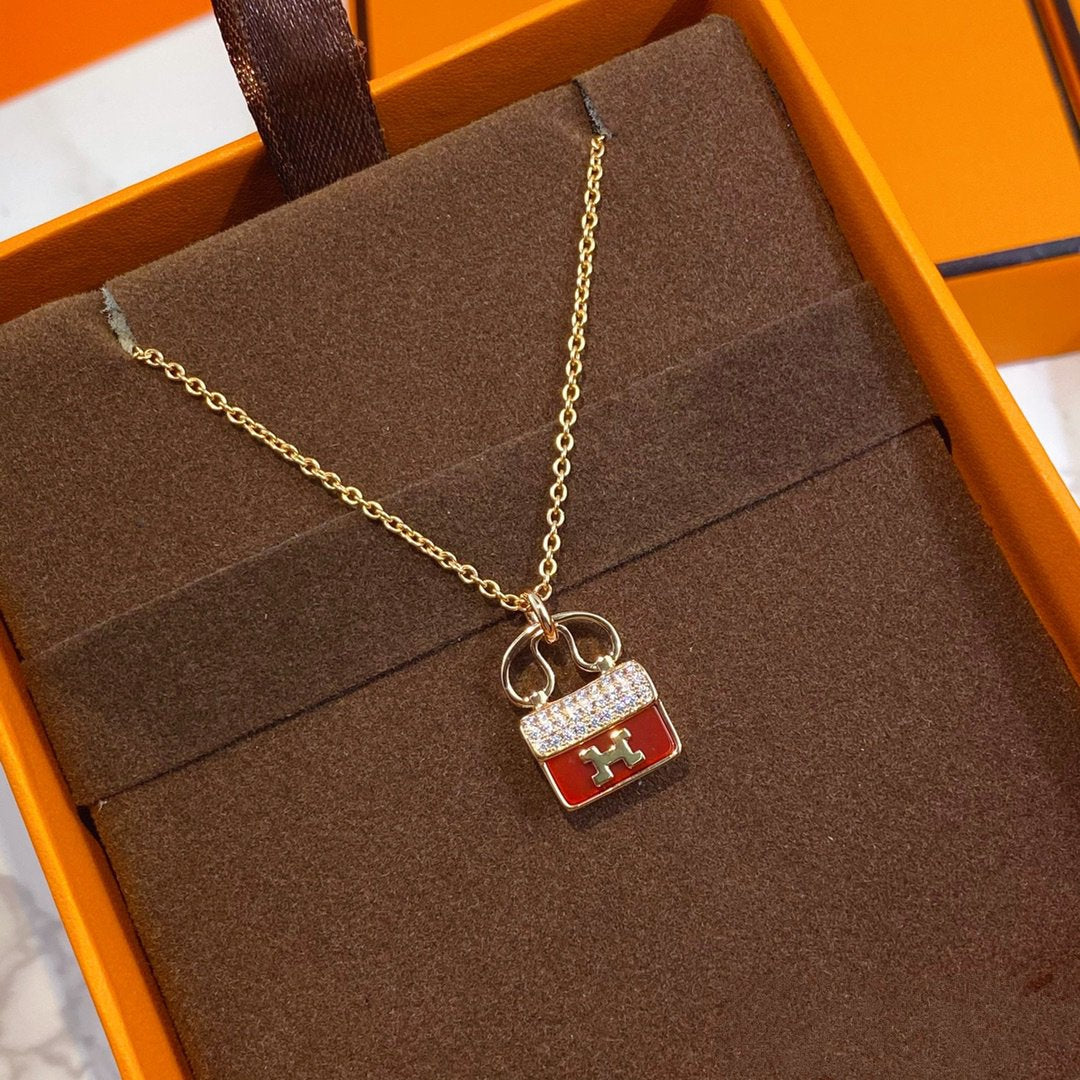 [⭐Hinora Jewelry]CONSTANCE RED PEDANT PINK GOLD NECKLACE