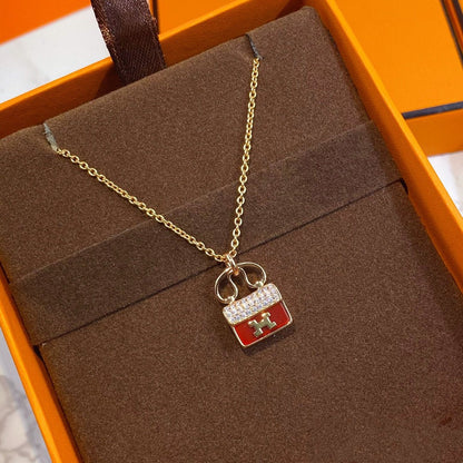 [⭐Hinora Jewelry]CONSTANCE RED PEDANT PINK GOLD NECKLACE