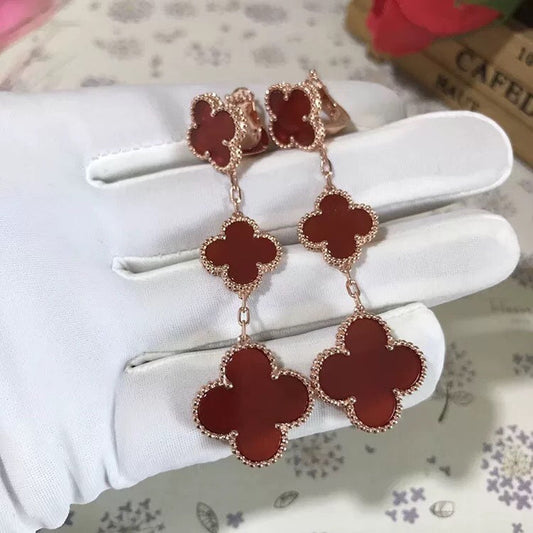 [⭐Hinora Jewelry]CLOVER 3 MOTIF CARNELIAN DROP EARRINGS