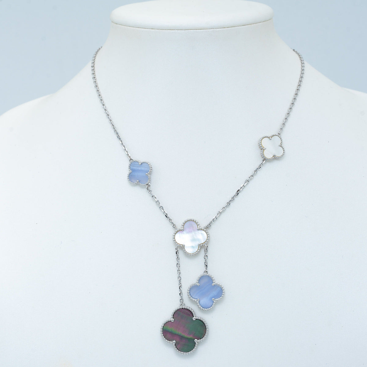 [⭐Hinora Jewelry]CLOVER MOP CHALCEDONY NECKLACE SILVER 6 MOTIF