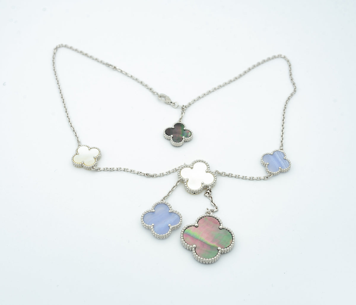 [⭐Hinora Jewelry]CLOVER MOP CHALCEDONY NECKLACE SILVER 6 MOTIF