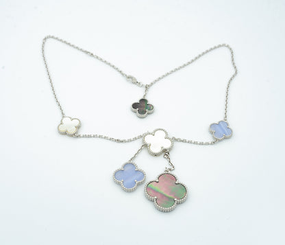 [⭐Hinora Jewelry]CLOVER MOP CHALCEDONY NECKLACE SILVER 6 MOTIF