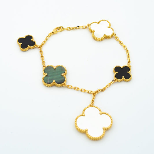[⭐Hinora Jewelry]CLOVER BRACELET 5 MOTIFS ONYX MOP