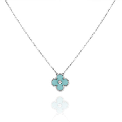 [⭐Hinora Jewelry]CLOVER 1 DIAMOND LIGHT BLUE SILVER NECKLACE