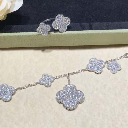 [⭐Hinora Jewelry]CLOVER 6 MOTIFS SILVER DIAMOND BRACELET