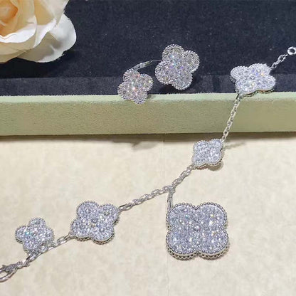 [⭐Hinora Jewelry]CLOVER 6 MOTIFS SILVER DIAMOND BRACELET