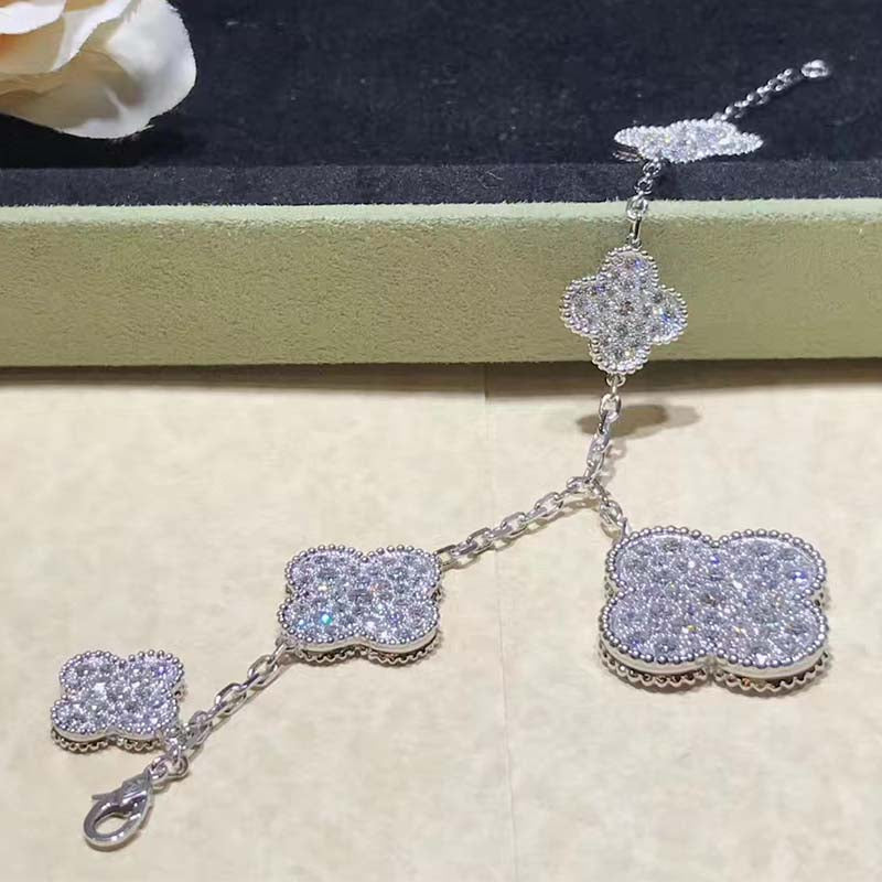 [⭐Hinora Jewelry]CLOVER 6 MOTIFS SILVER DIAMOND BRACELET