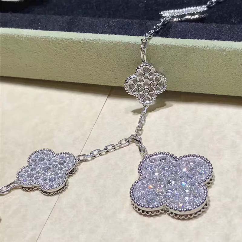 [⭐Hinora Jewelry]CLOVER 6 MOTIFS SILVER DIAMOND BRACELET