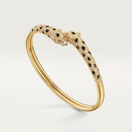 [⭐Hinora Jewelry]PANTHERE DOUBLE HEADED HALF DIAMOND OPEN BRACELET