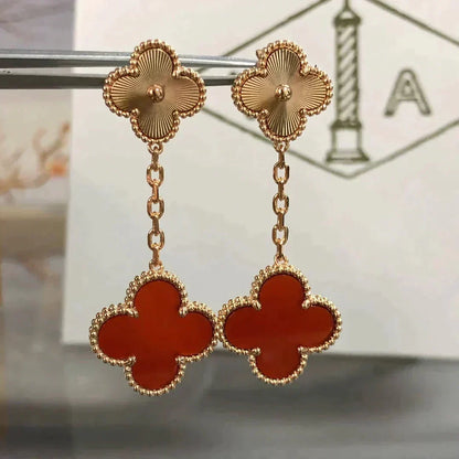 [⭐Hinora Jewelry]CLOVER 2 MOTIF  LASER CARNELIAN EARRINGS