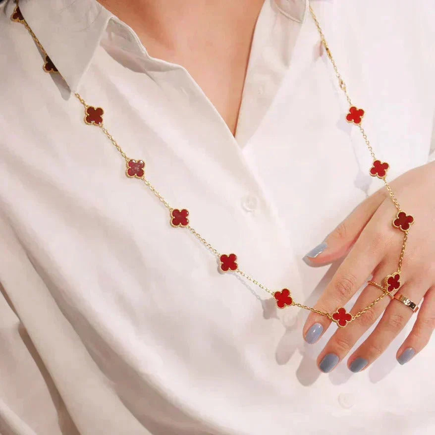 [⭐Hinora Jewelry]CLOVER 20 MOTIFS CARNELIAN NECKLACE