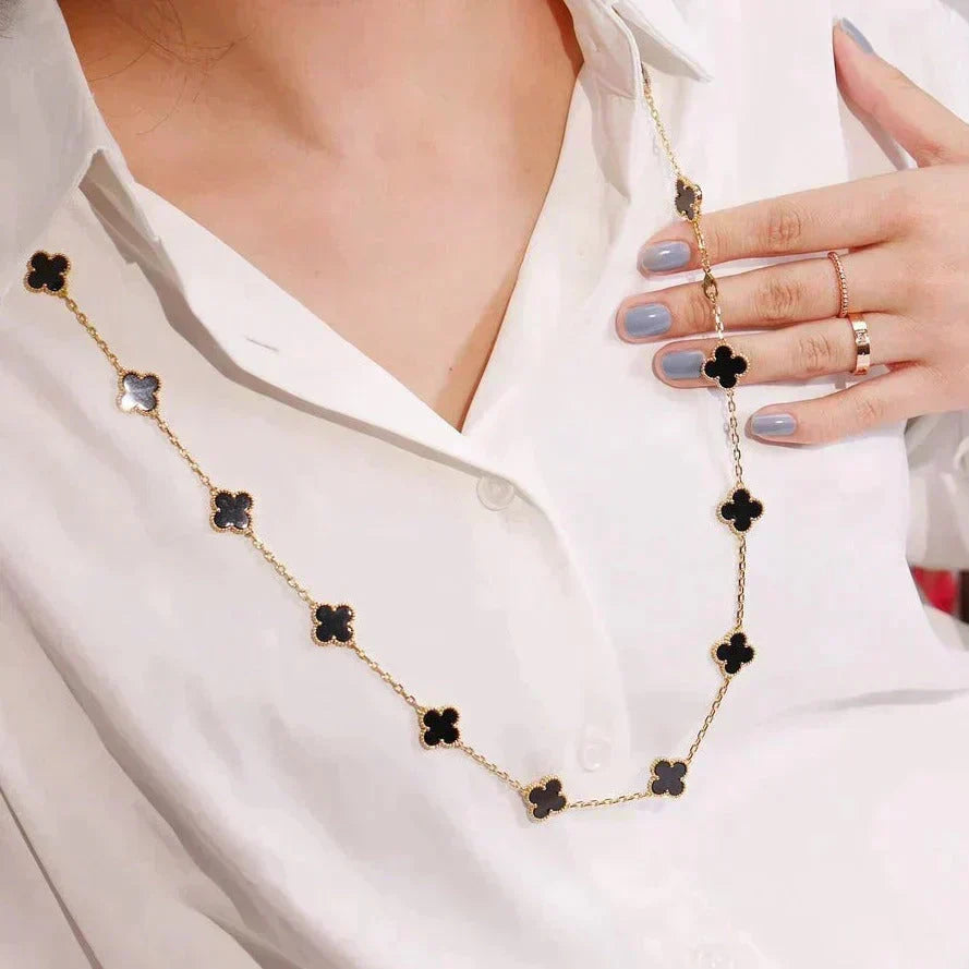 [⭐Hinora Jewelry]CLOVER 20 MOTIFS ONYX NECKLACE