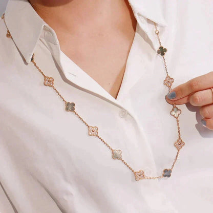 [⭐Hinora Jewelry]CLOVER 20 MOTIFS DARK MOP DIAMOND  NECKLACE